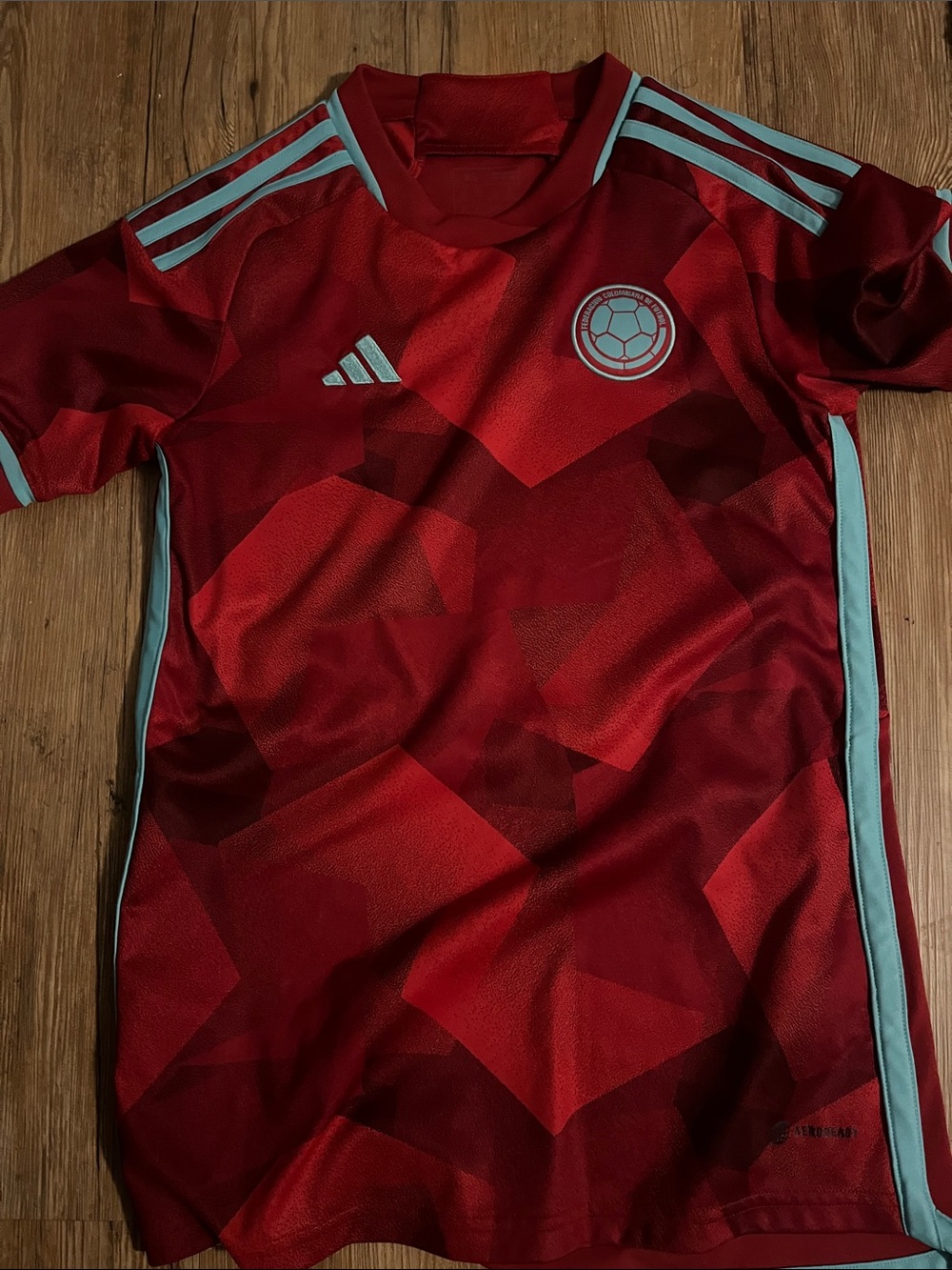adidas adult XS Colombia Soccer Jersey with Light Blue Trim